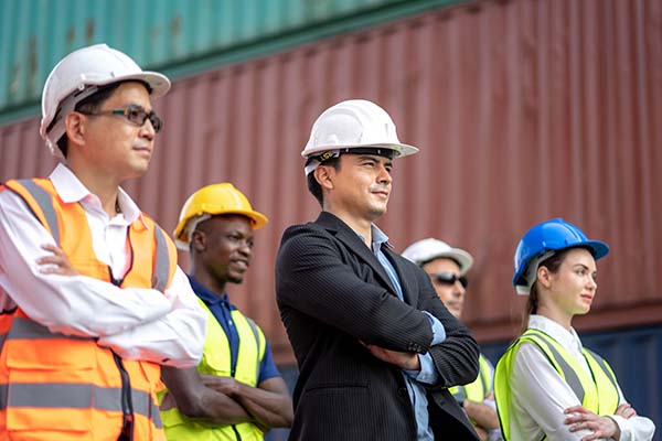 Group of architects and engineers at a construction site
